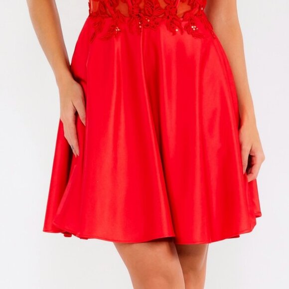 NEW FORMAL SLEEVELESS A-LINE SEQUINS EMBELLISHED SATIN DRESS W/ V-NECK JT940R - Picture 6 of 9